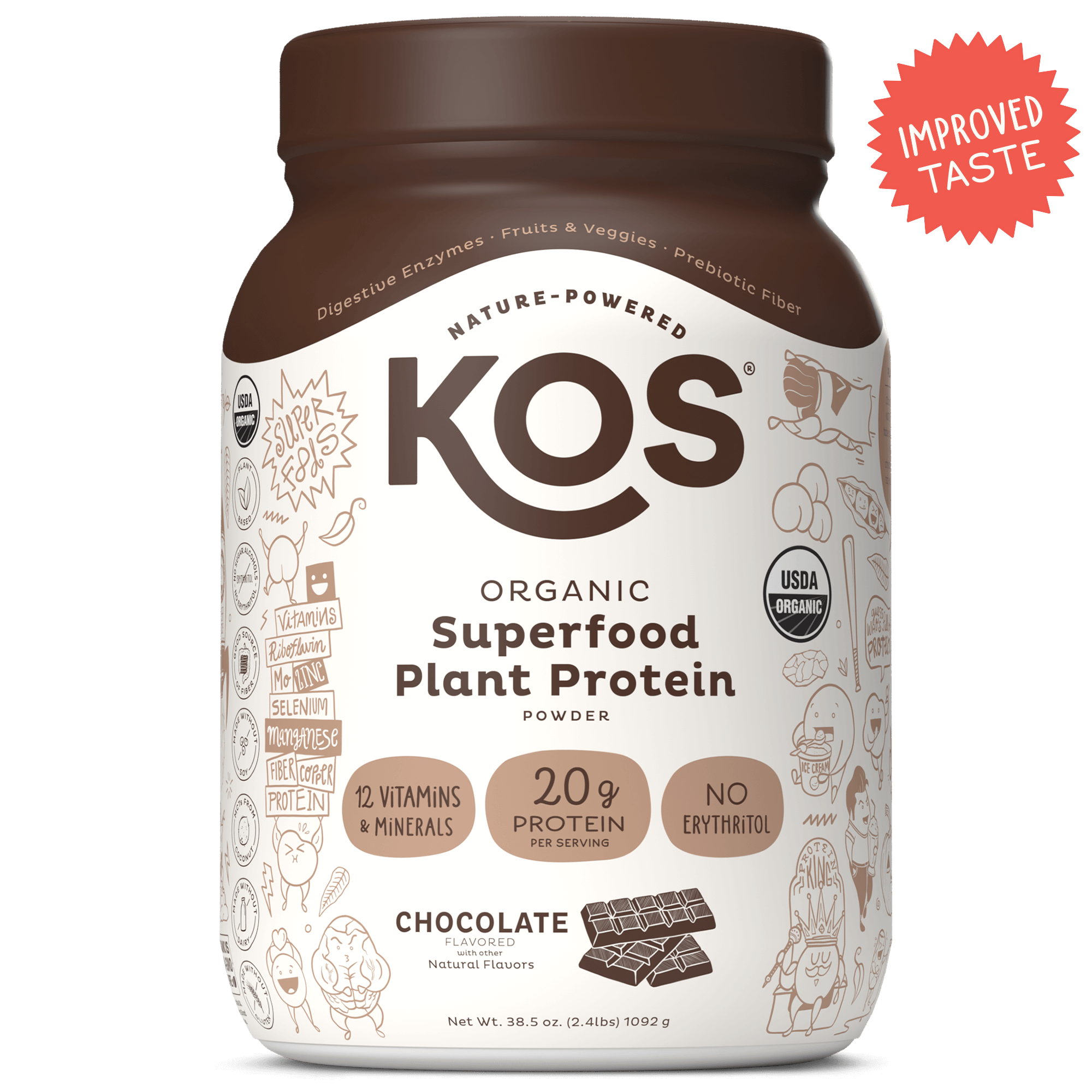 KOS Organic Plant Protein, Chocolate, 28 Servings