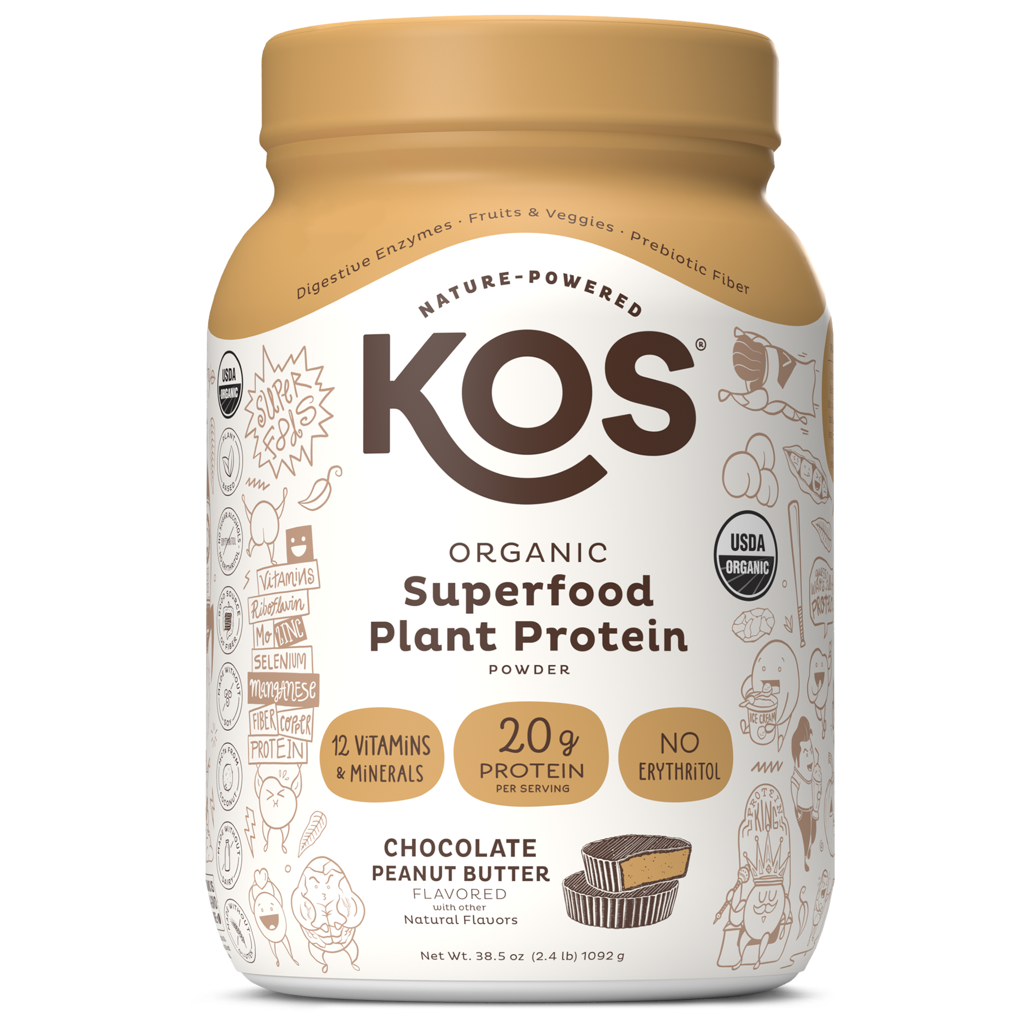 KOS Organic Plant Protein, Chocolate Peanut Butter, 28 Servings