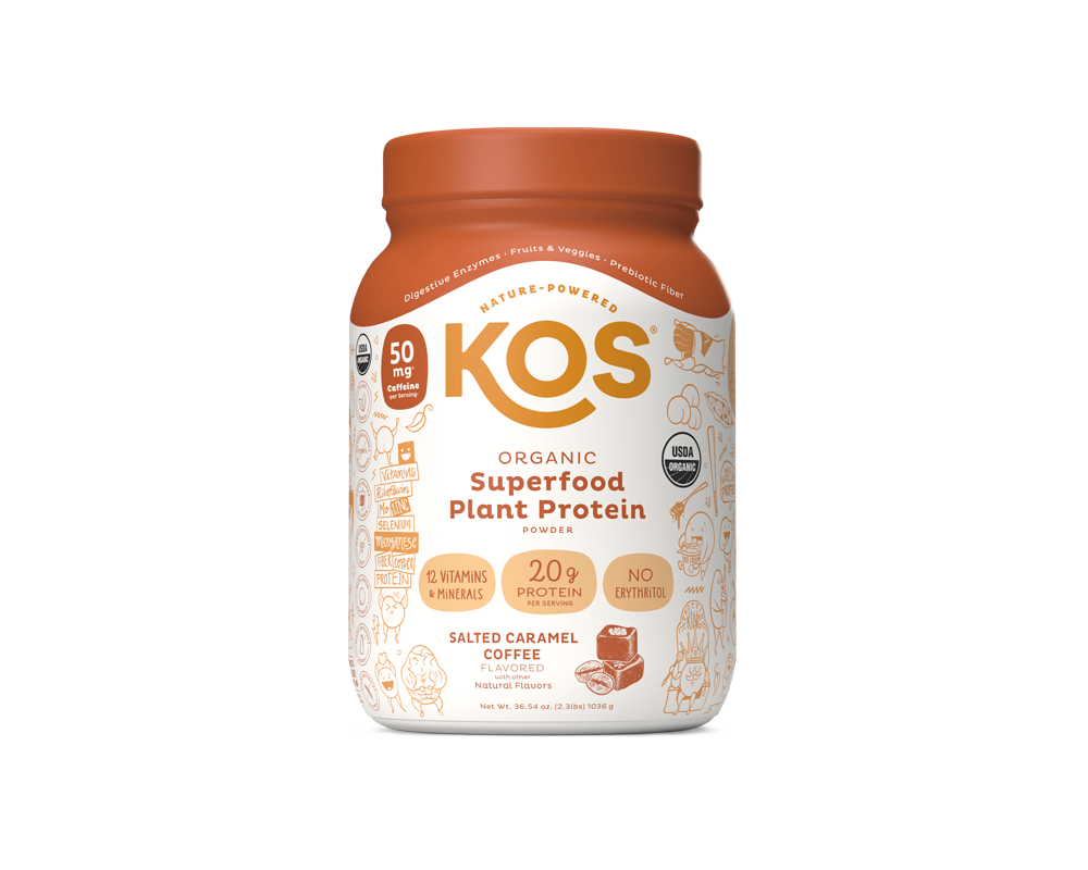 KOS Organic Plant Protein, Salted Caramel Coffee, 28 servings
