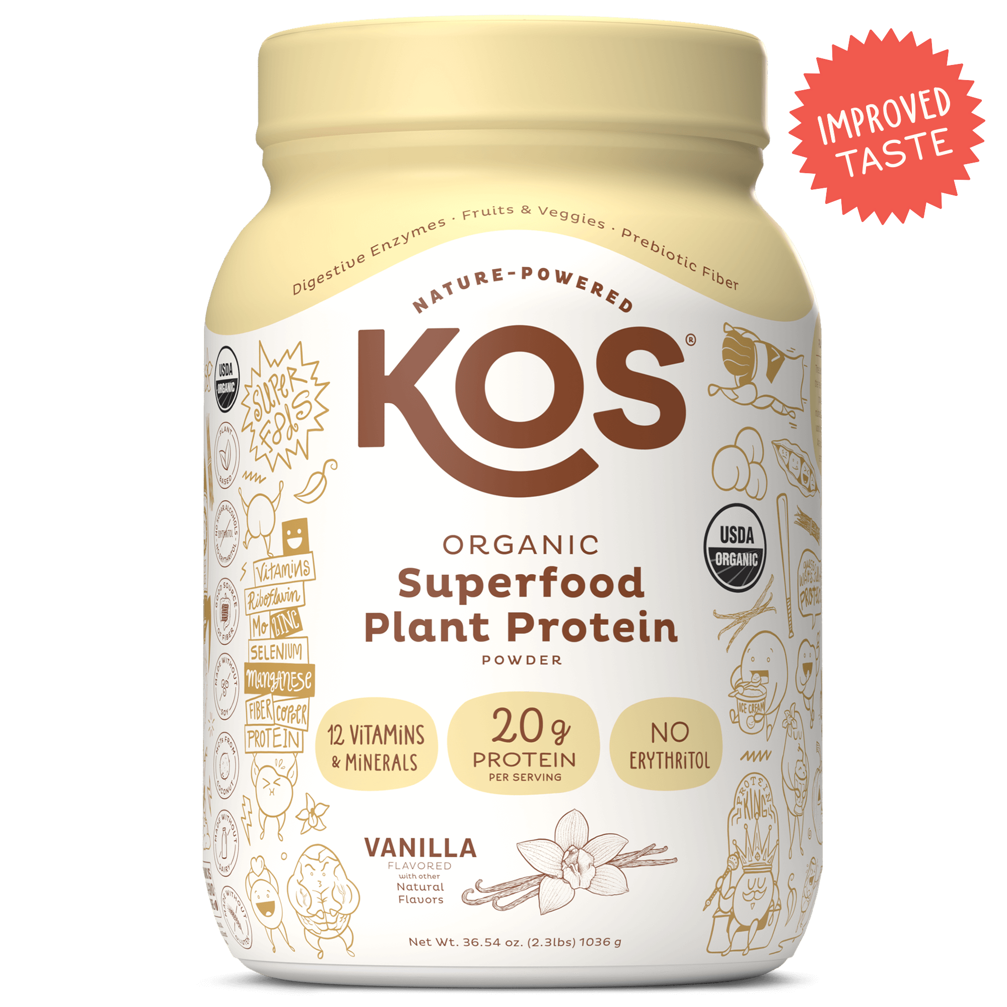 KOS Organic Plant Protein, Vanilla, 28 Servings