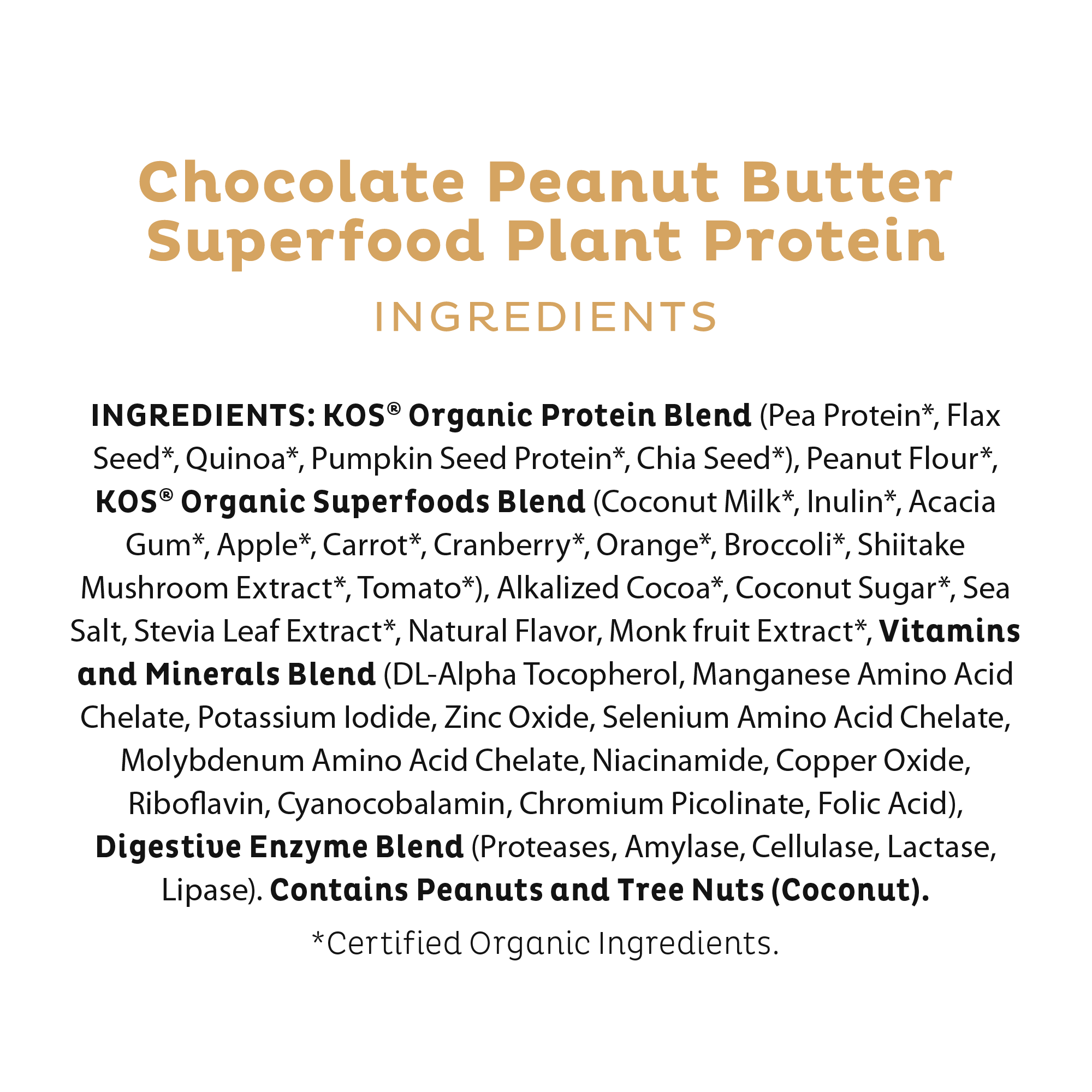 KOS Organic Plant Protein, Chocolate Peanut Butter, 28 Servings