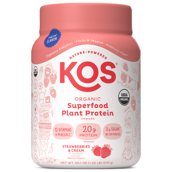 Organic Plant Based Protein Powder Strawberries & Cream Flavored, 15 Servings