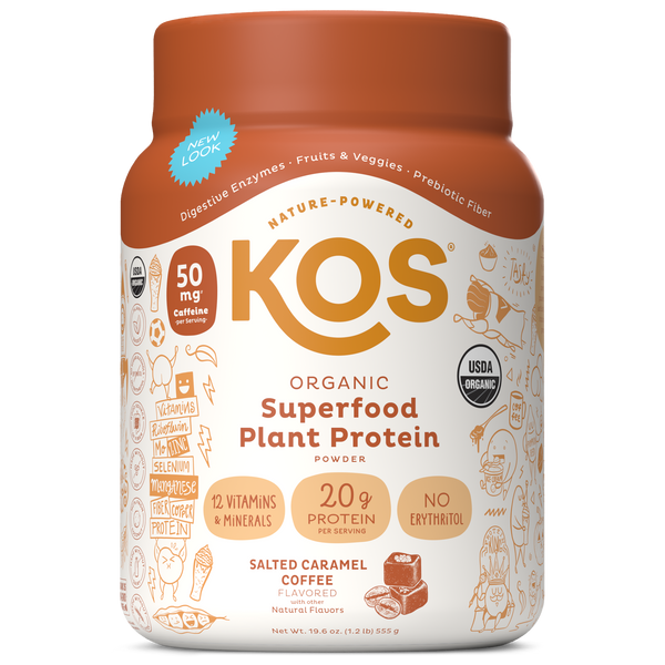 KOS Organic Plant Protein, Salted Caramel Coffee, 15 Servings