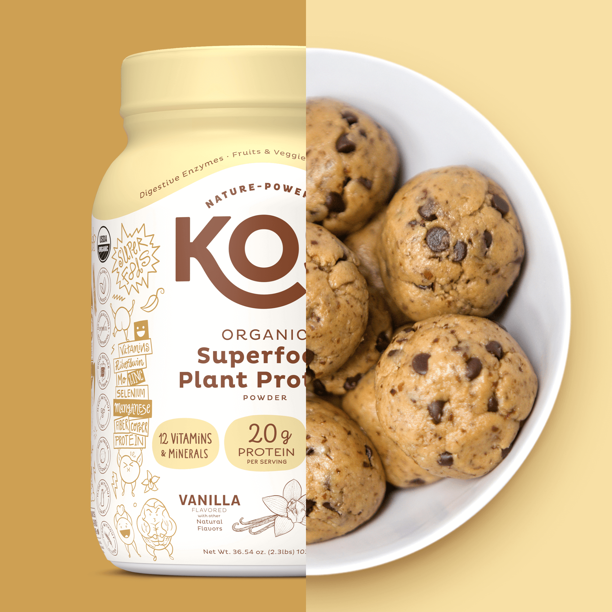 KOS Organic Plant Protein, Vanilla, 28 Servings
