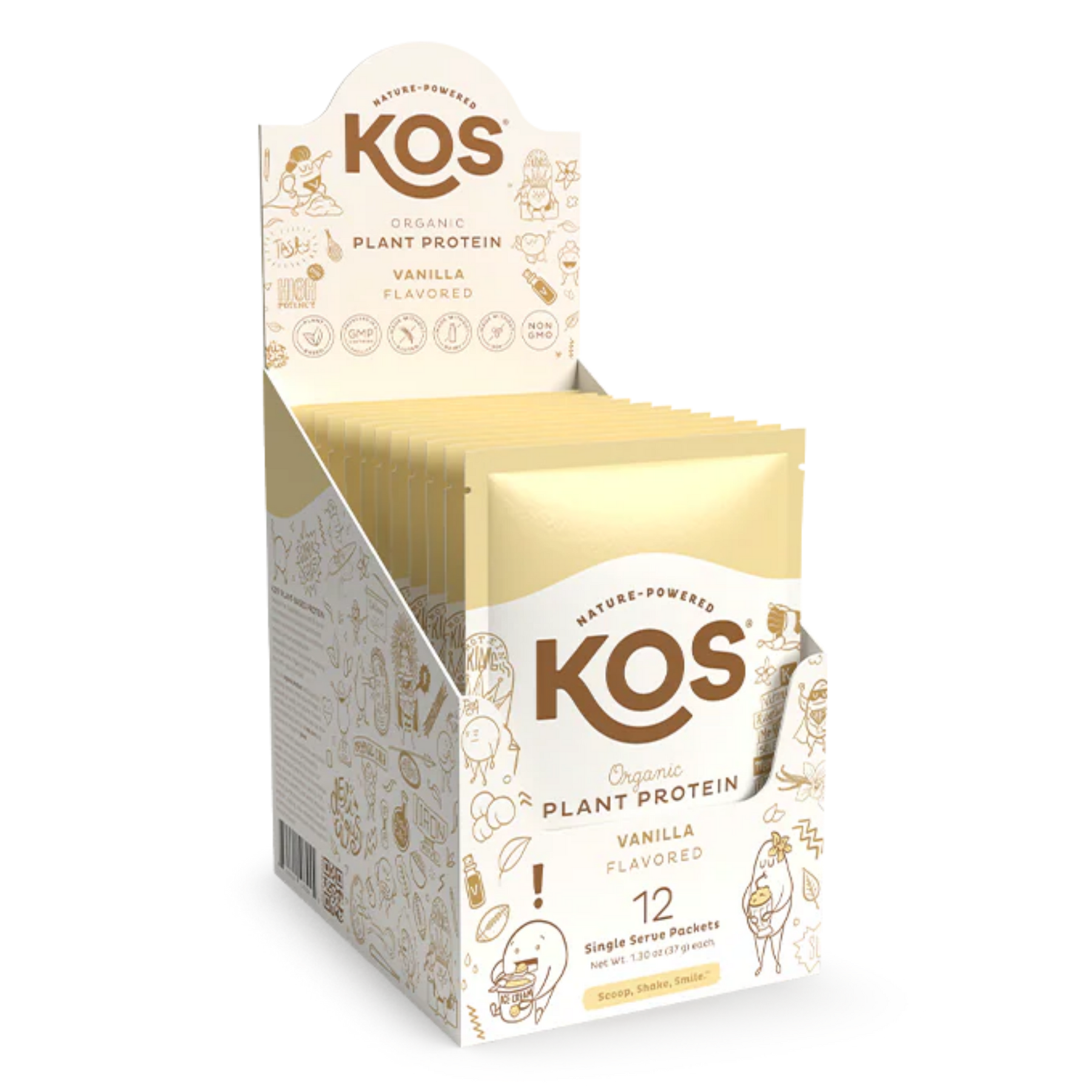 KOS Organic Plant Protein, Vanilla, 12 Count