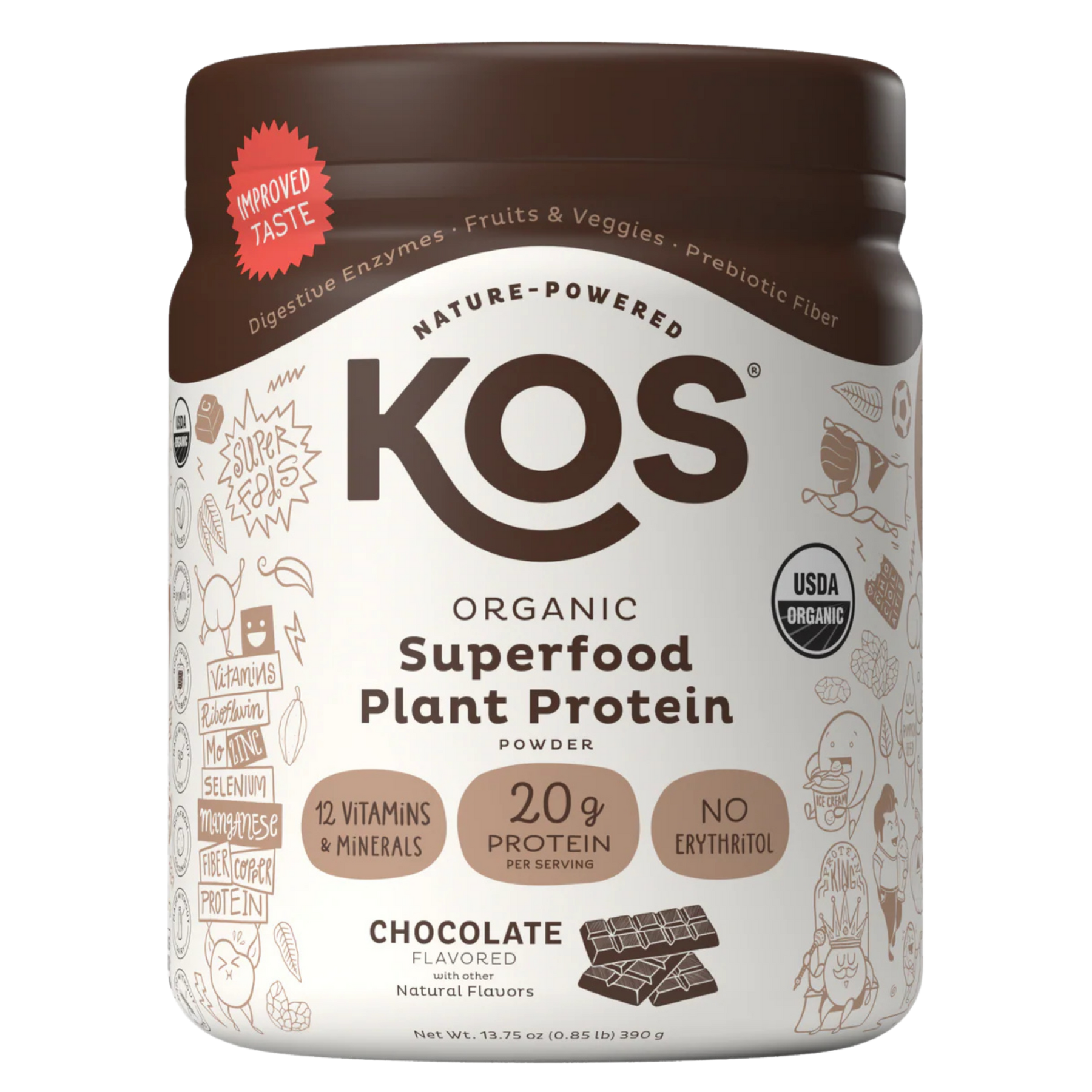 KOS Organic Plant Protein, Chocolate, 10 Servings
