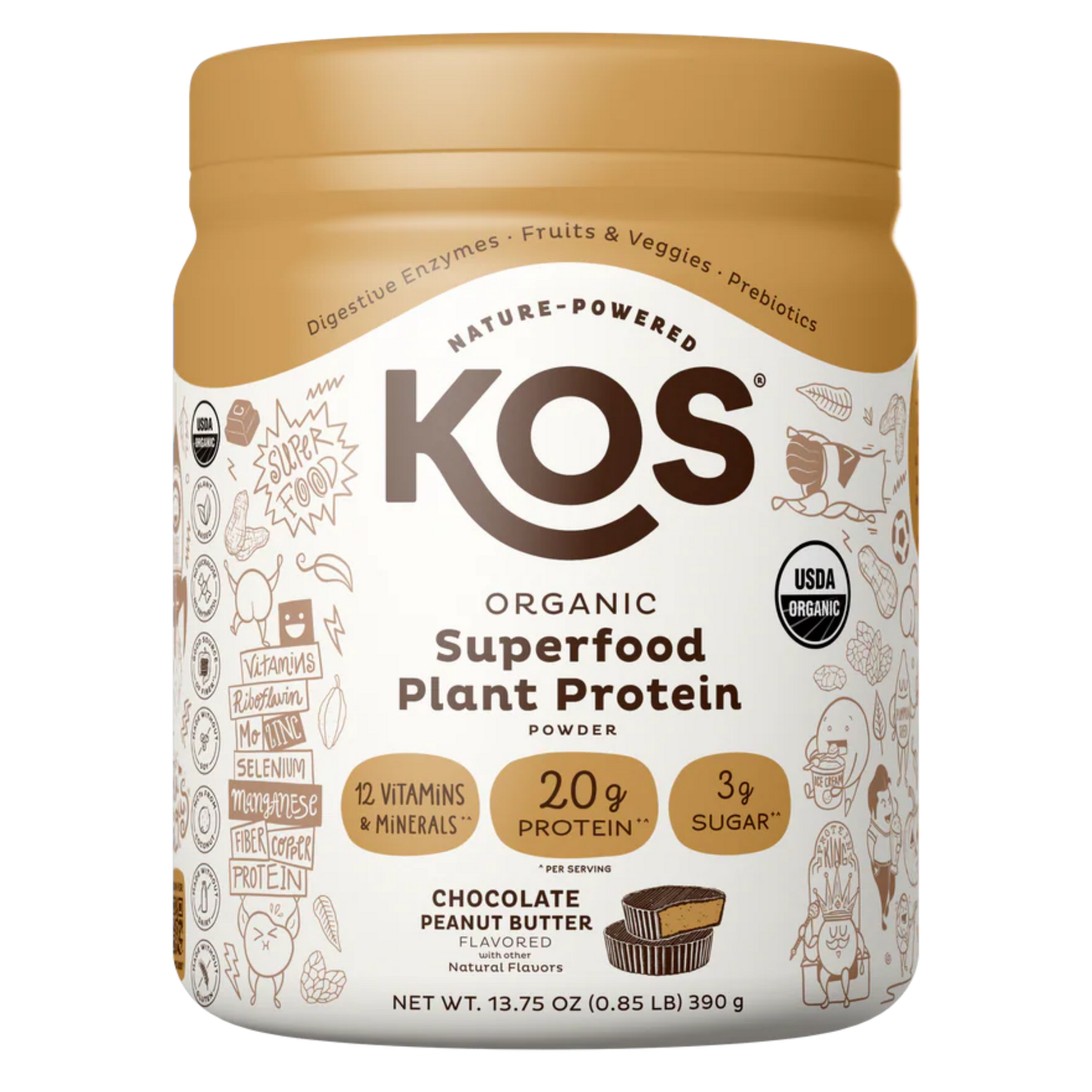 KOS Organic Plant Protein, Chocolate Peanut Butter, 10 Servings