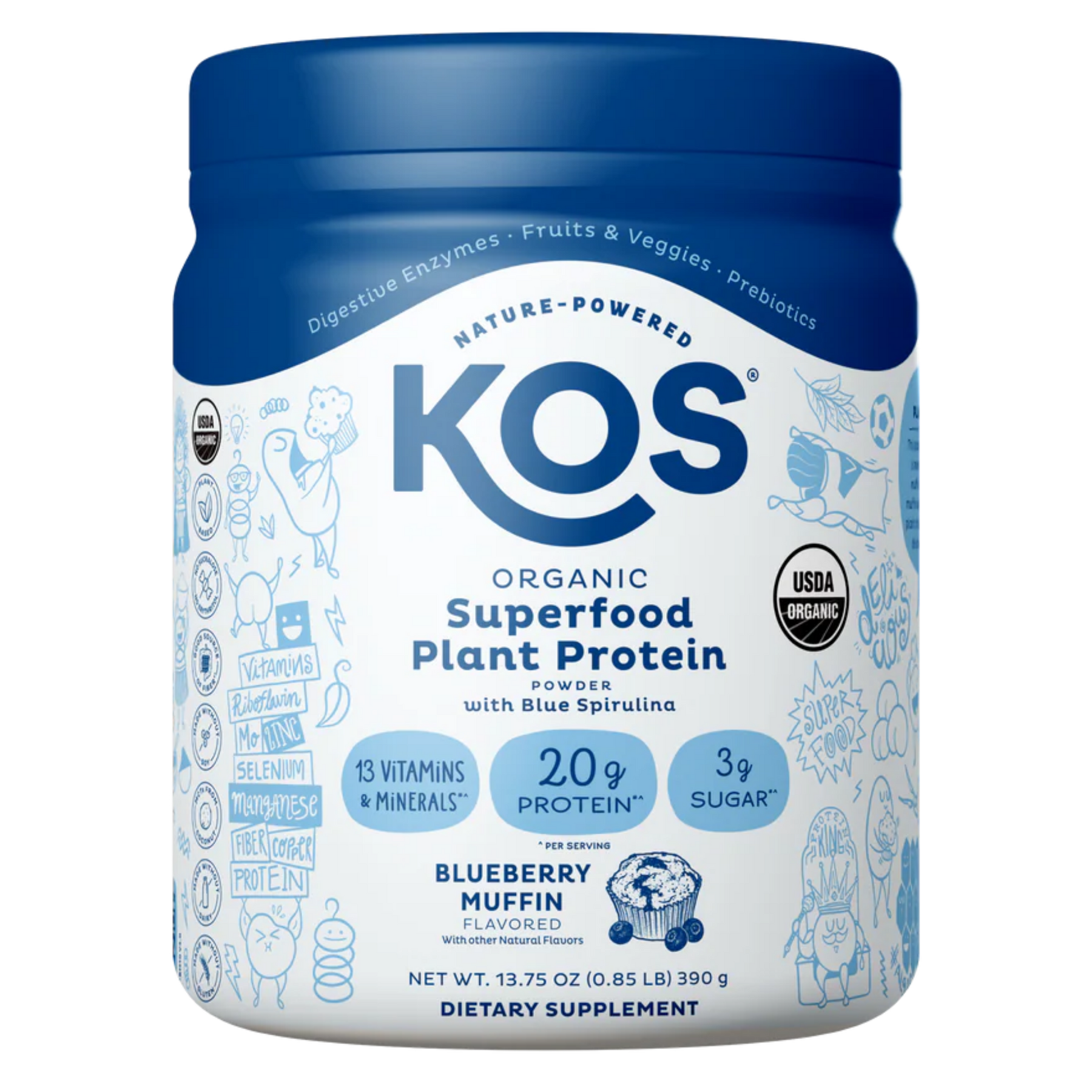 KOS Organic Plant Protein, Blueberry Muffin, 10 servings