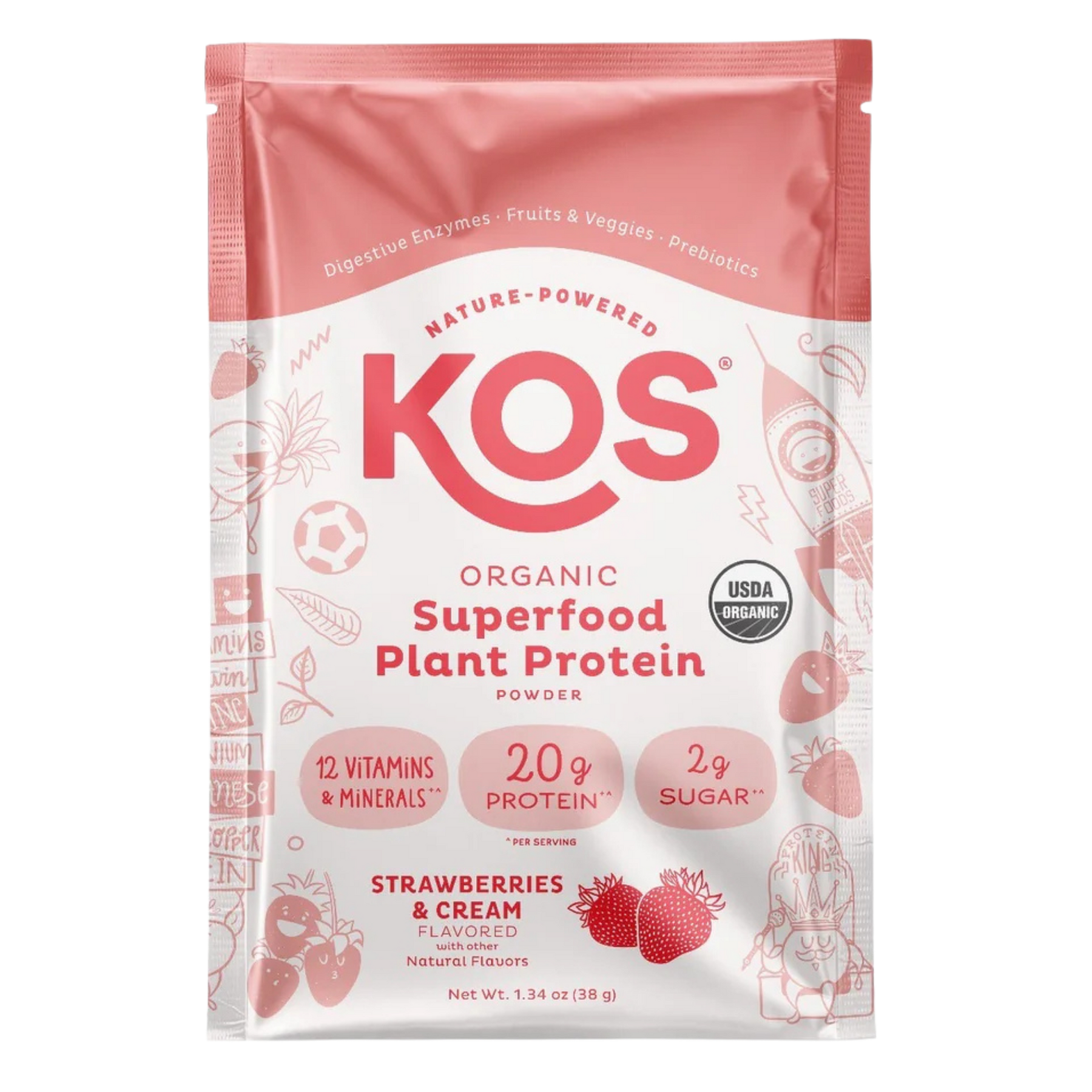 Organic Plant Protein, Strawberries & Cream, Single Serving