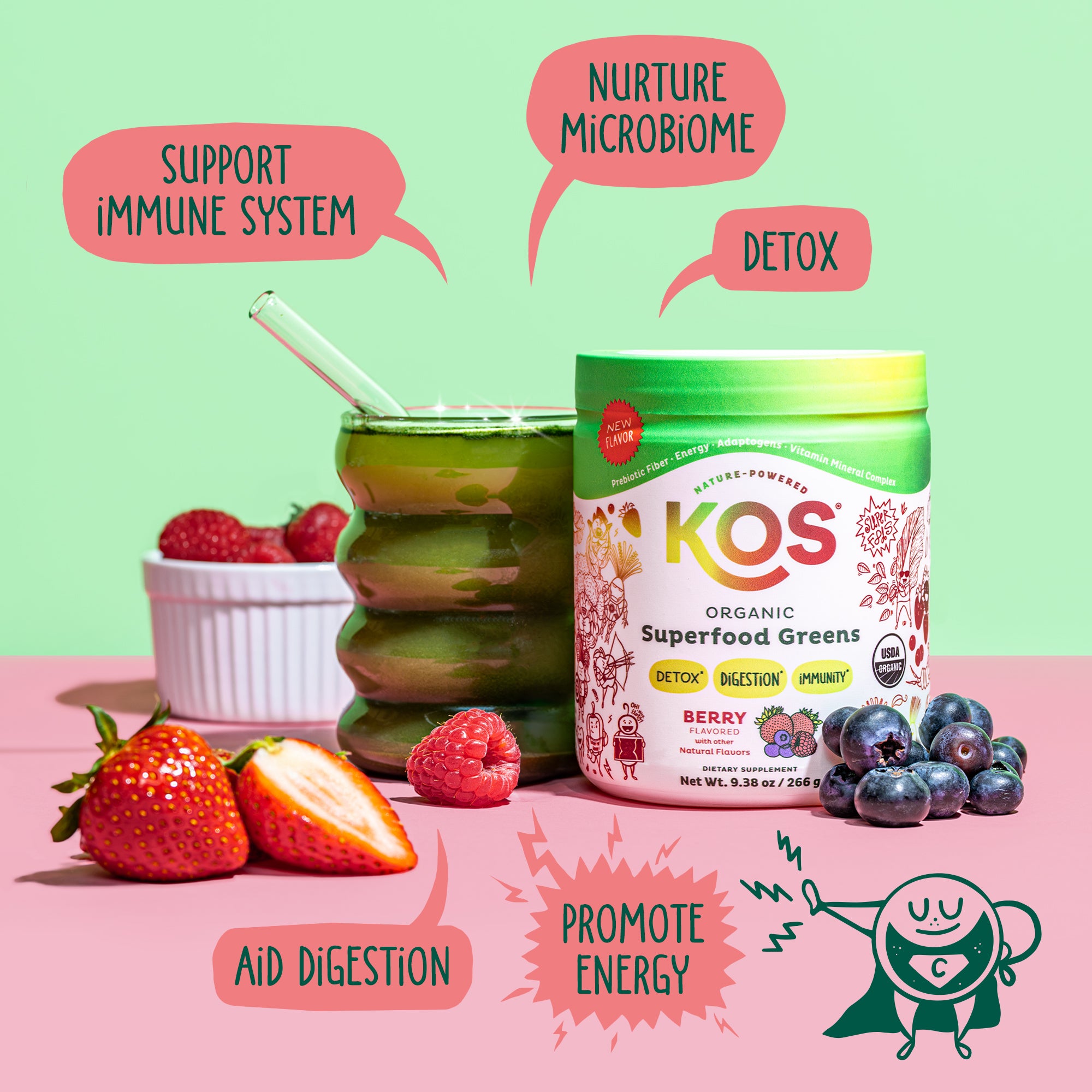 KOS Organic Superfood Greens - Berry Flavor
