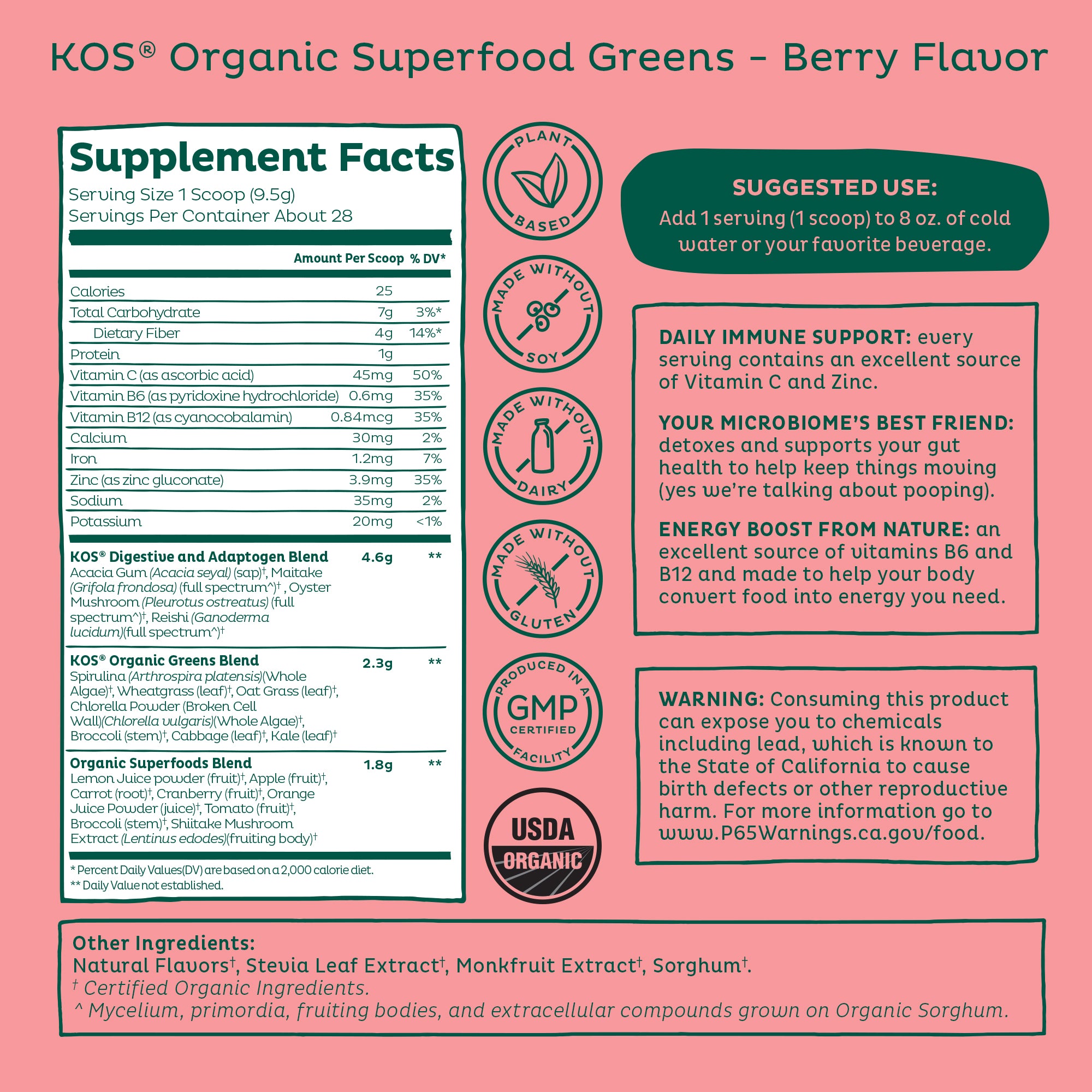 KOS Organic Superfood Greens - Berry Flavor