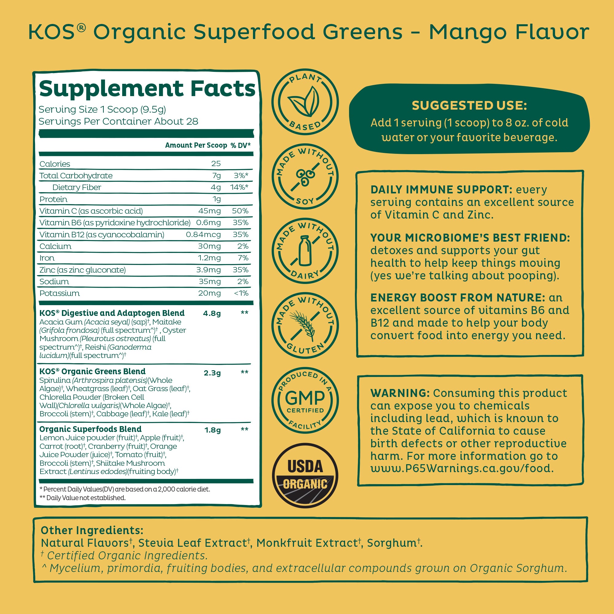 KOS Organic Superfood Greens - Mango Flavor