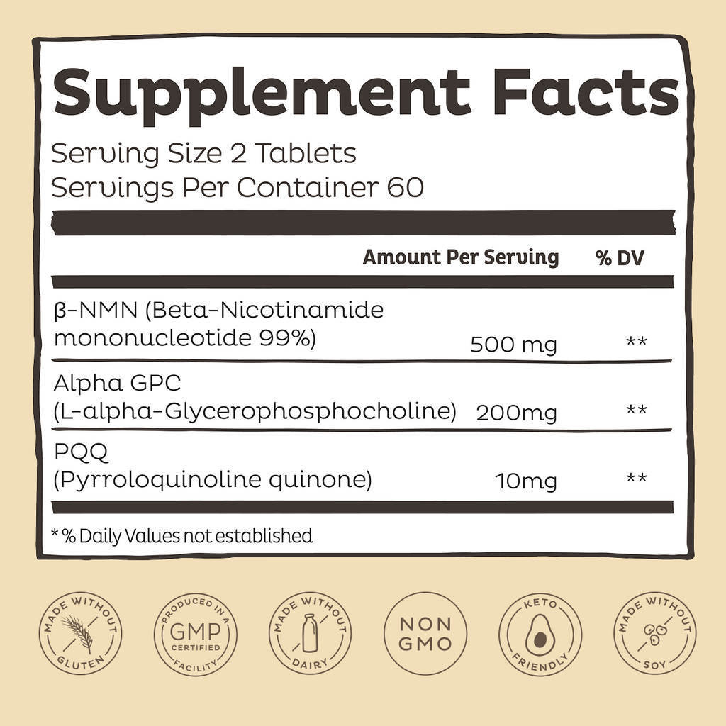 Nutrition facts for Oh My NMN! 60 Servings
