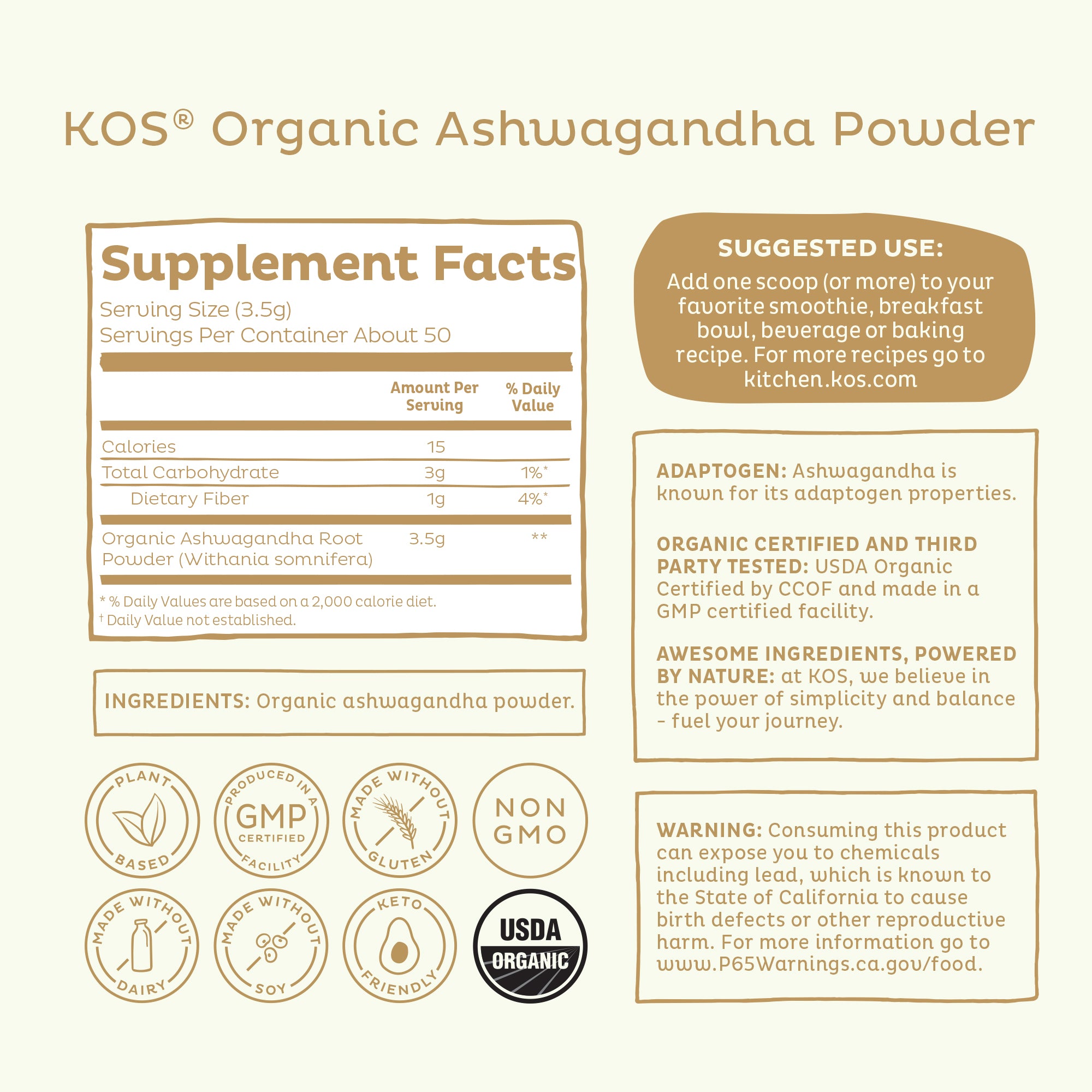 Organic Ashwagandha Powder - 50 servings