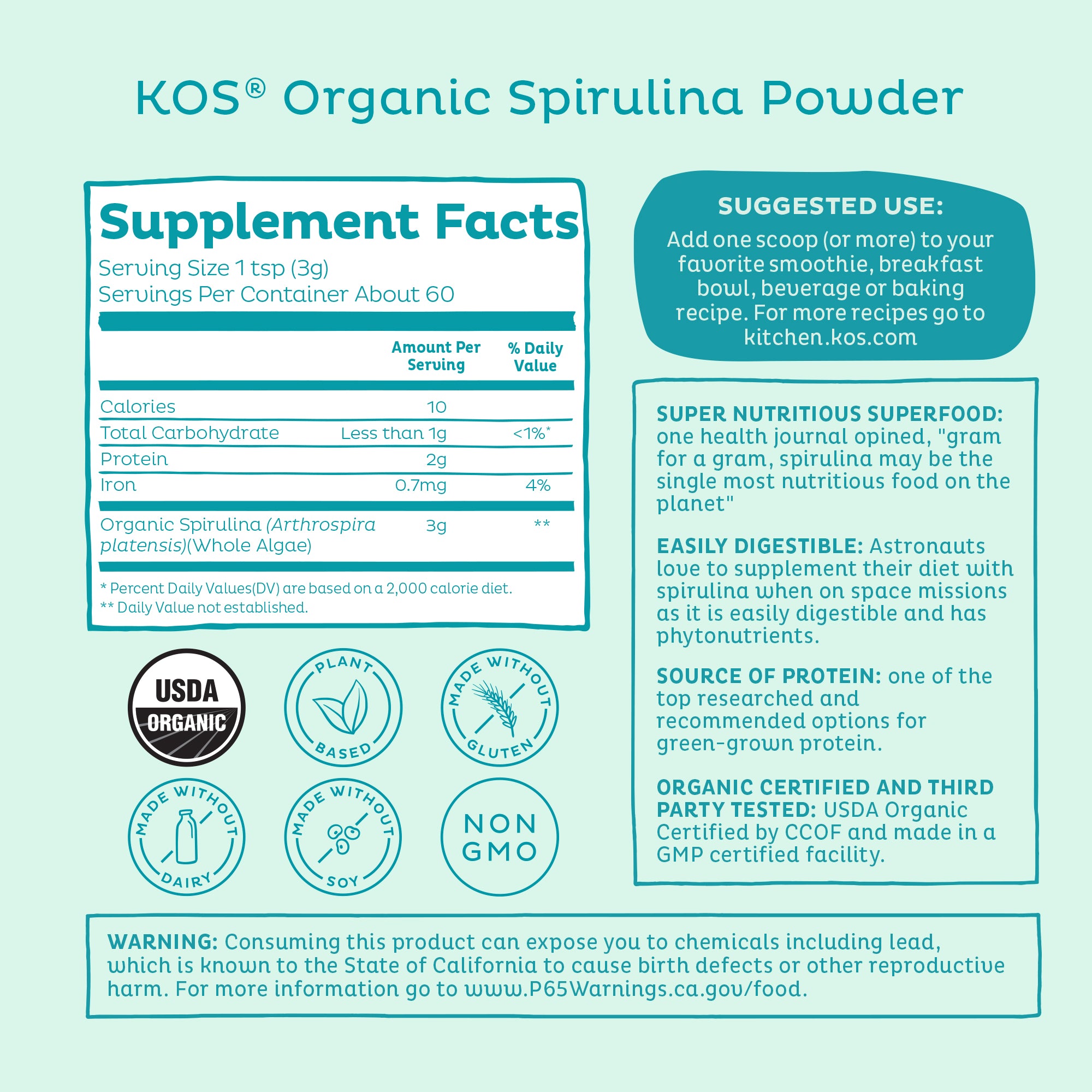 Organic Spirulina Powder - 60 servings