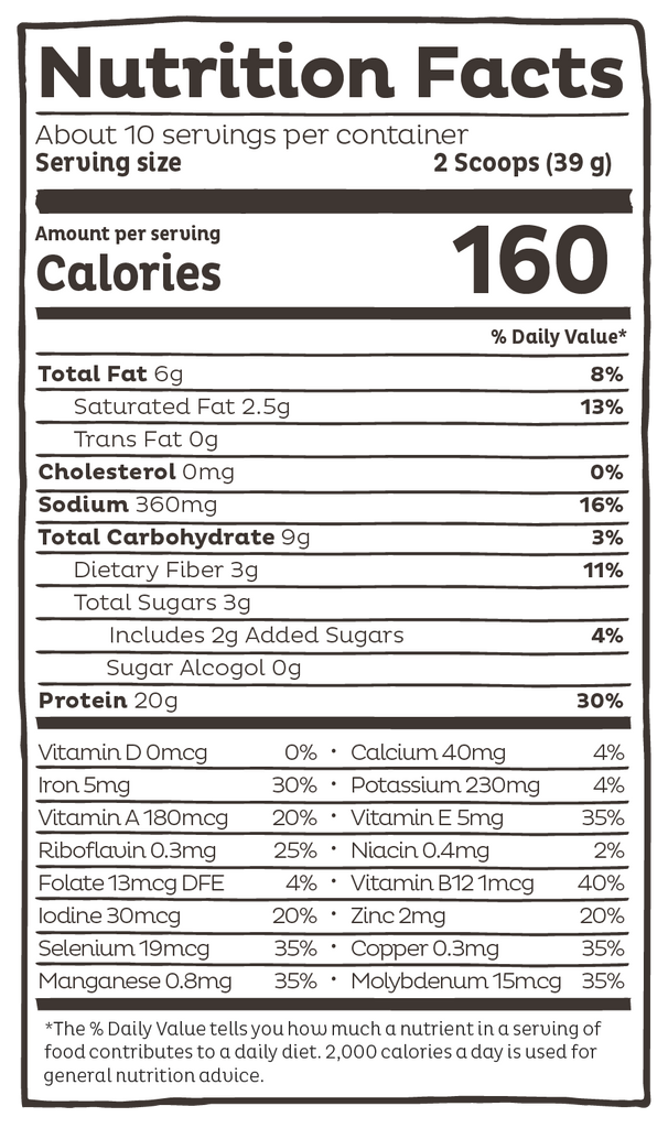 Ingredient list for KOS Organic Plant Protein, Chocolate Peanut Butter, 10 Servings