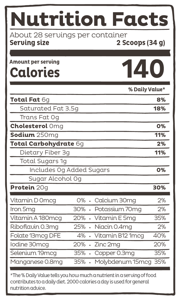 Ingredient list for Organic Plant Protein, Unflavored & Unsweetened, 28 Servings