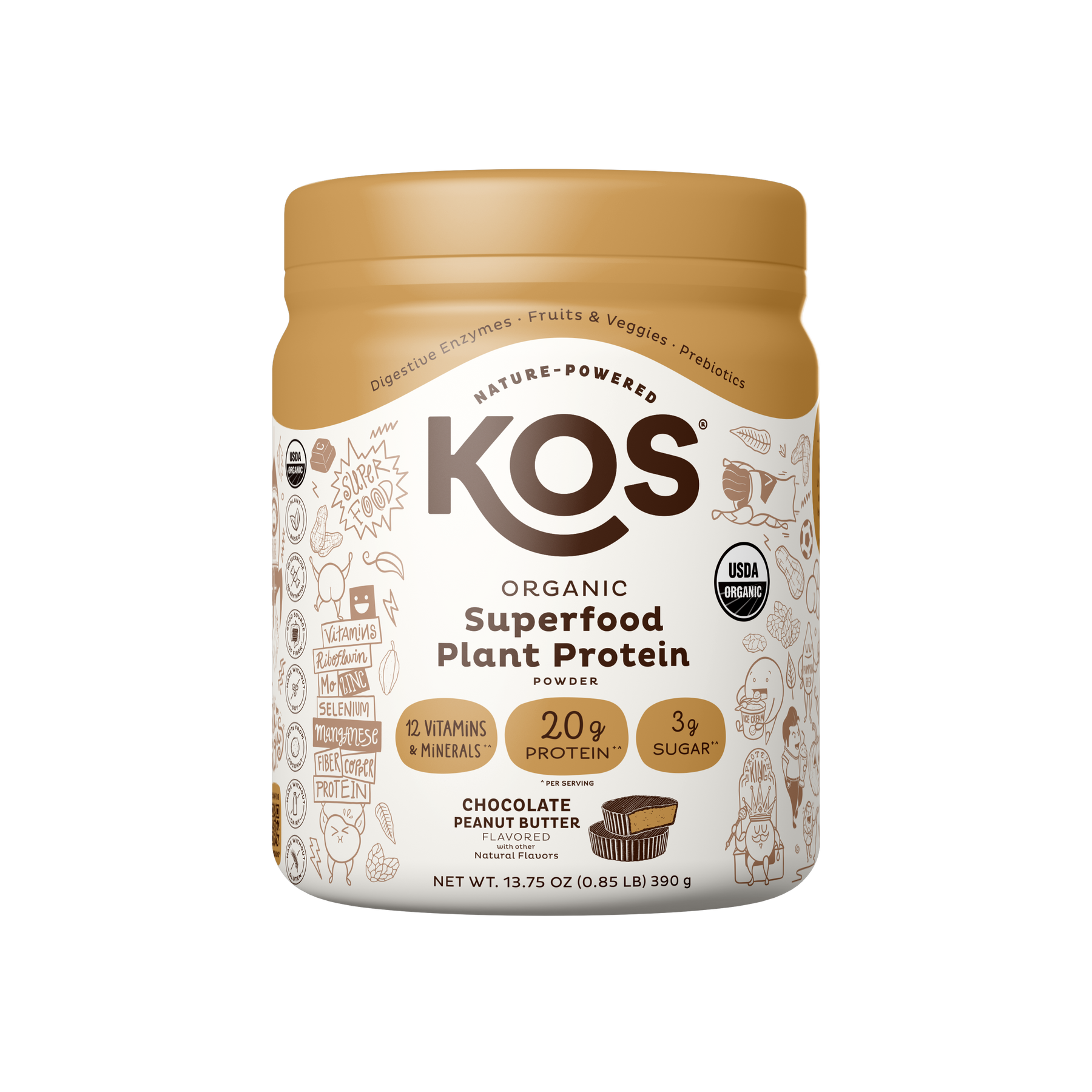 KOS Organic Plant Protein, Chocolate Peanut Butter, 10 Servings