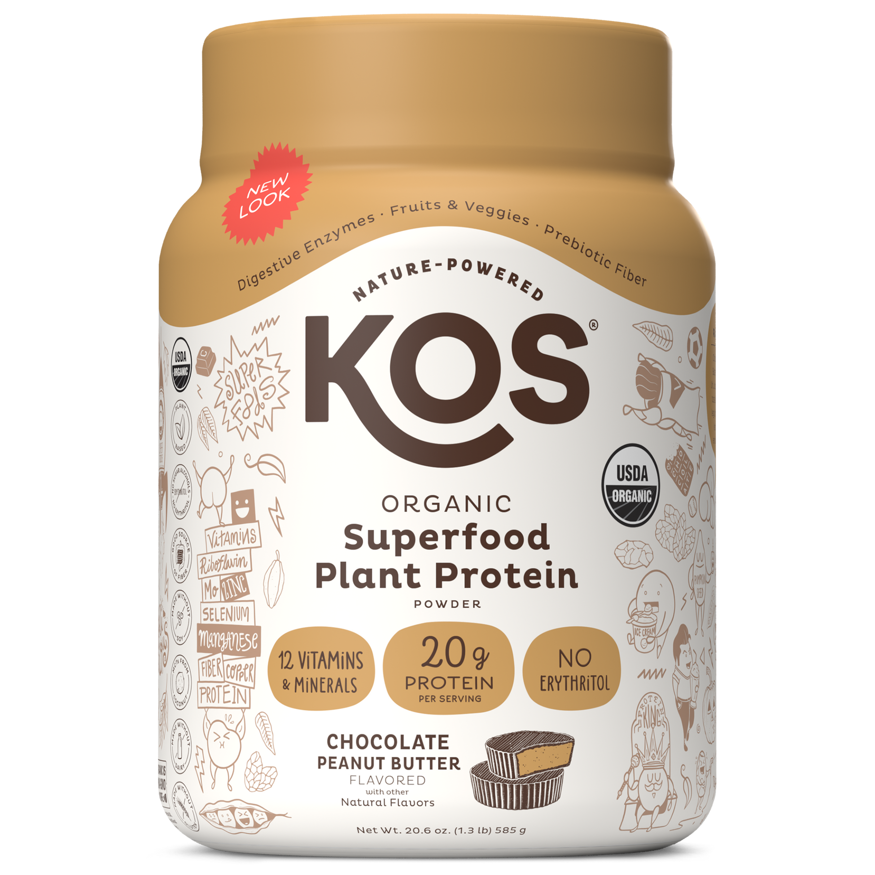 KOS Organic Plant Protein, Chocolate Peanut Butter, 15 Servings
