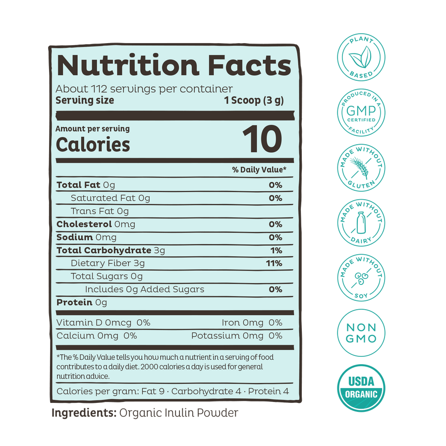 Inulin Powder | Unflavored (Agave) Prebiotic | USDA Organic | KOS.com