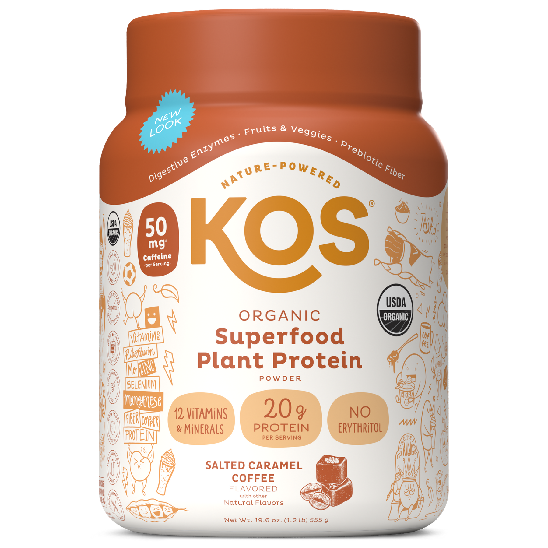 KOS Organic Plant Protein, Salted Caramel Coffee, 15 Servings