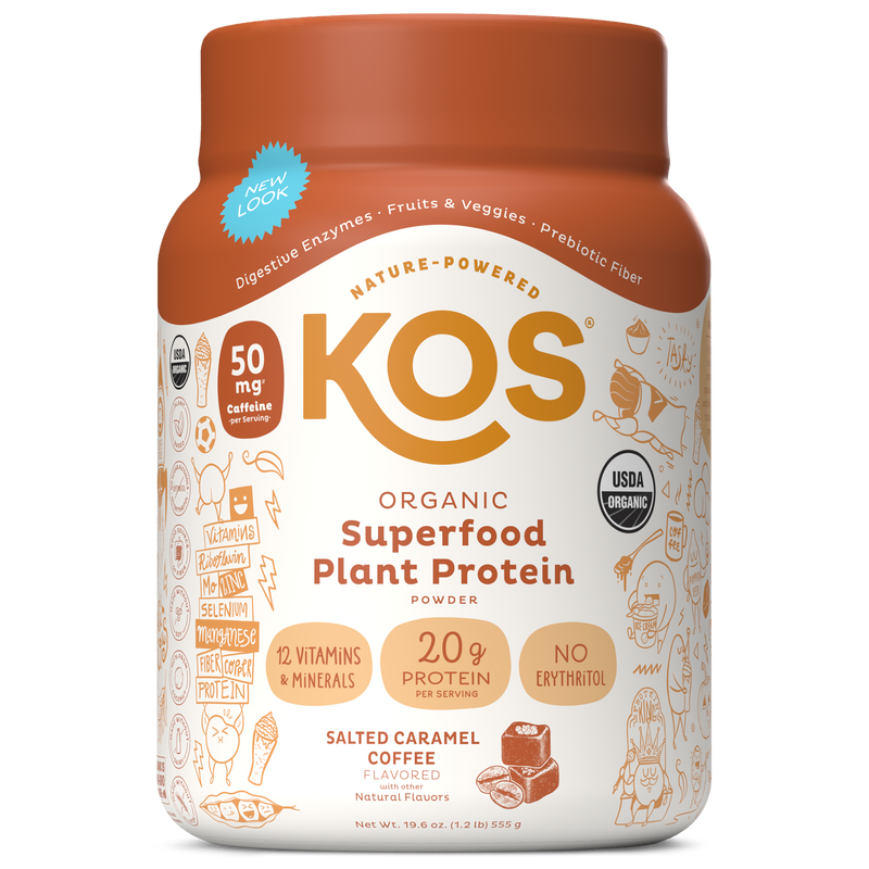 KOS Organic Plant Protein, Salted Caramel Coffee, 15 Servings