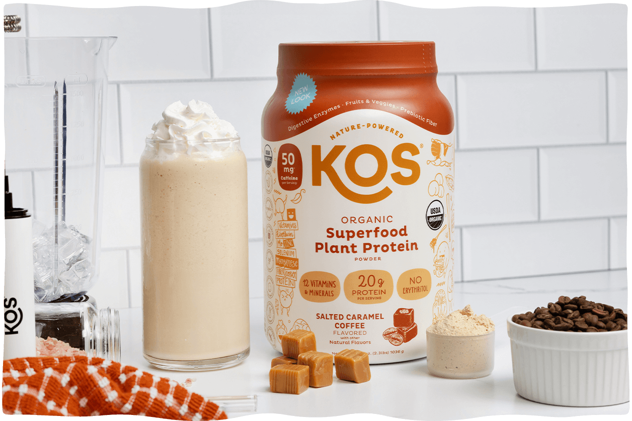 KOS Organic Plant Protein, Salted Caramel Coffee, 15 servings Hero Image