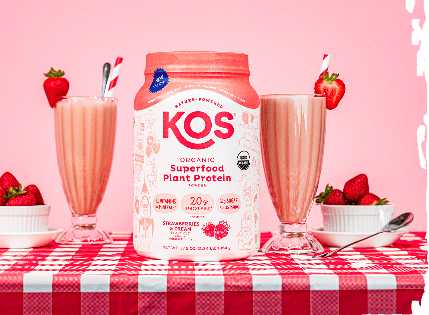 Organic Plant Based Protein Powder Strawberries & Cream Flavored, 15 Servings Hero Image