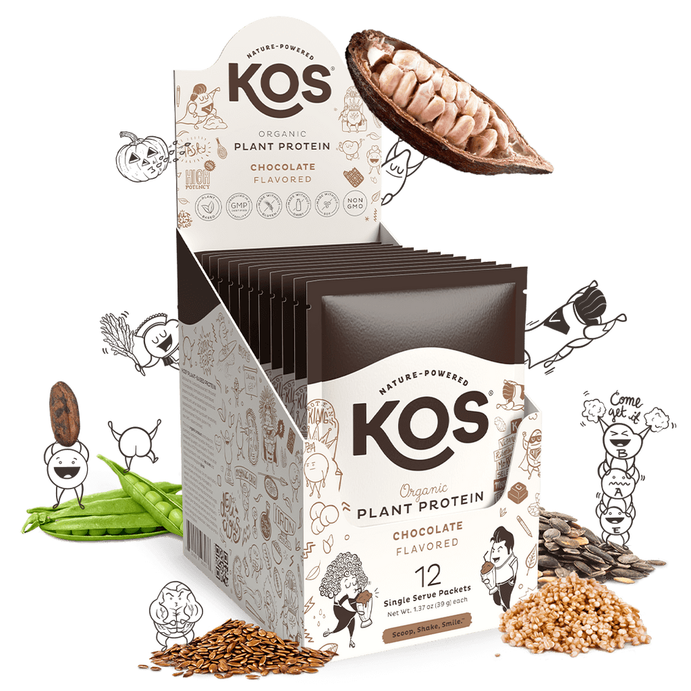 KOS Organic Plant Protein, Chocolate, 12 Count