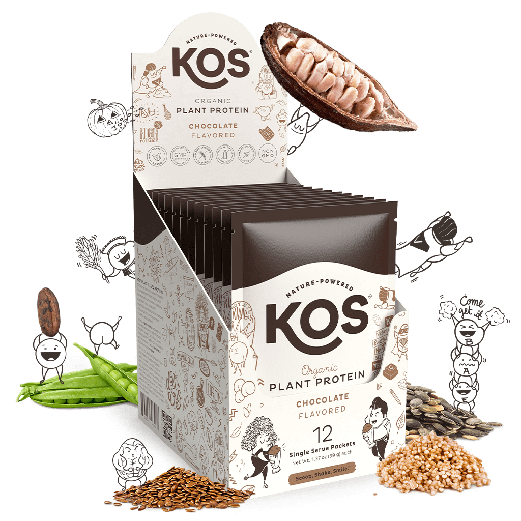 KOS Organic Plant Protein, Chocolate, 12 Count