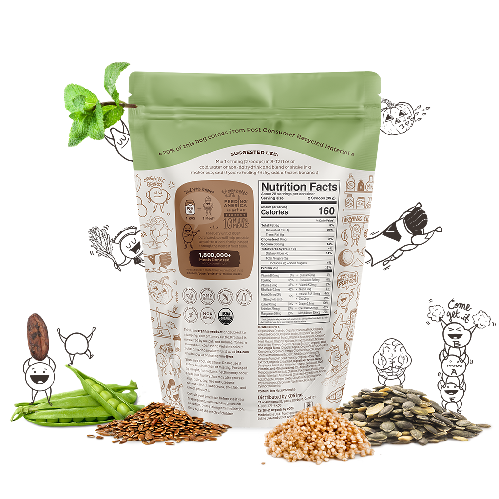 KOS Organic Plant Protein, Chocolate Chip Mint, 28 Servings